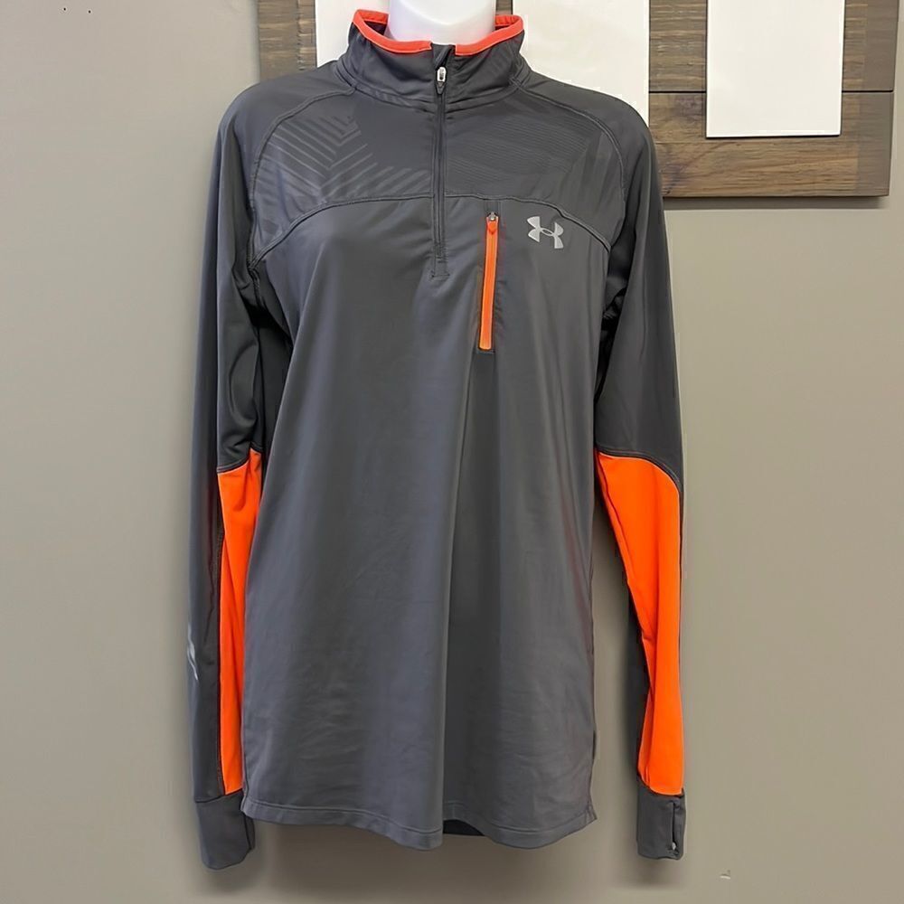 Under Armour Grey with Orange 1/4 Zip Pullover Long Sleeve Mock neck Shirt-Small